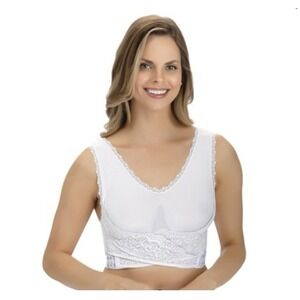 Lace White Criss Cross Bra No Underwires Adjustable Front Hooks Nylon Medium